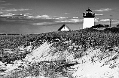 Long Point Lighthouse Over Sandy Hill on Cape Cod -BW